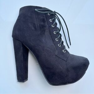 Black Lace Up Women's High Heel Ankle Booties